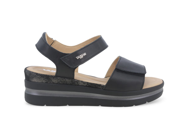 Melluso Sandalo Comodo con Zeppa due Strappi in Pelle Nera 019185W-233785